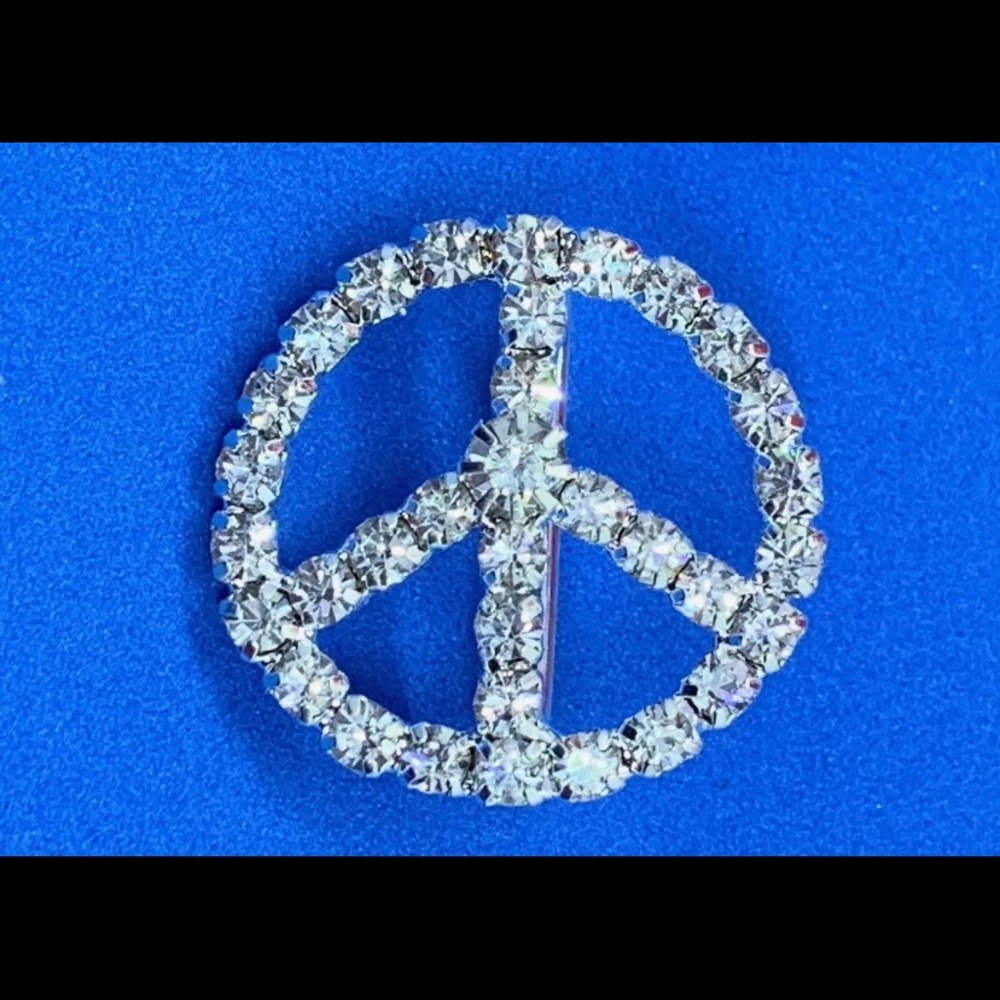 Peace Sign belt buckle slider crystal silver round - Picture 7 of 8